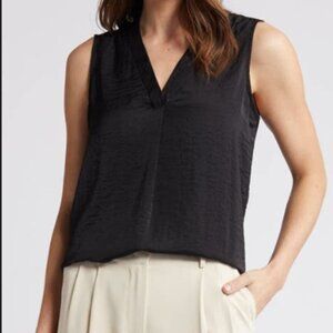 Vince Camuto Rumpled Satin Sleeveless Blouse - Black Size Small